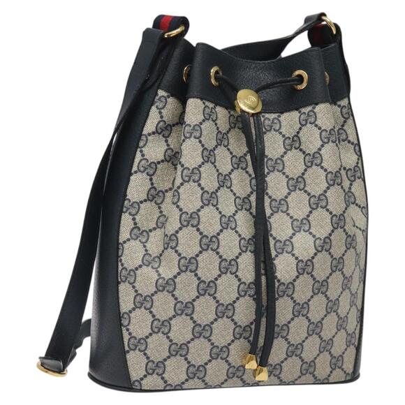 GUCCI GG Supreme Sherry Line Shoulder Bag Pvc Navy Gold 41 02 034 - Picture 1 of 16